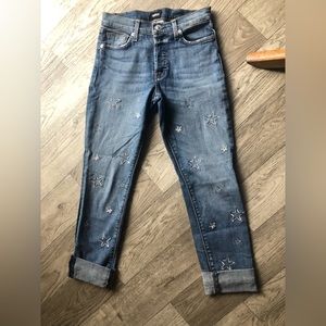 Hudson Womens Jeans Riley Crop Relaxed Straight Leg Stretch Embroidered